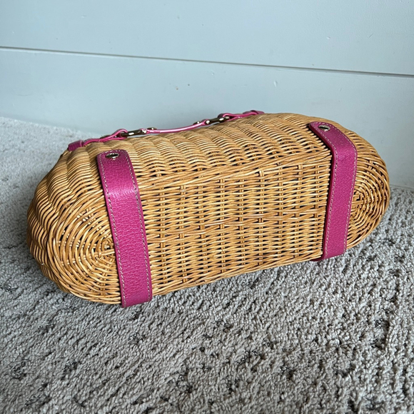 Kate Spade Brown Wicker with Pink Leather Trim Gold Detail Shoulder Bag - Picture 5 of 8